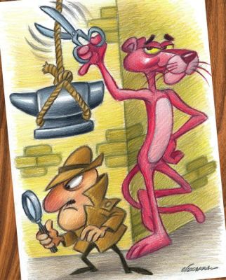 Joan Vizcarra - Crayon original - Pink Panther & Inspector Clouseau Trap – Hand Signed | Catawiki