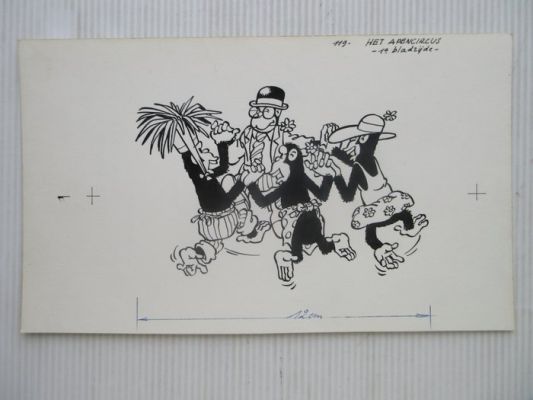 Jef Nys - 1 Original page - Jommeke - originele titelpagina Het apencircus - 1983 | Catawiki