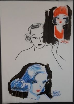 Lapone, Antonio - 1 Original drawing - Lady in Black, Blue and Red | Catawiki
