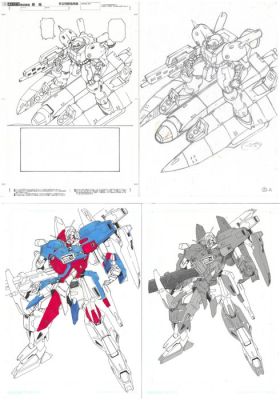 Katsura, Tatsumi - 4 Original drawing - Mobile Suit Gundam - The Mechanical Art of Kazabane | Zeta - 1992 | Catawiki