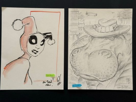 Pierre Alary - Boo Cook - 2 Original drawing - Harley Quinn - Hippopotamus