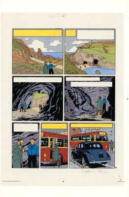 André Juillard | Blake et Mortimer - Signé Olrik (T.30) - Bleu de mise en couleurs original de la main de Madeleine de Mille pour la planche n°44 | Daniel Maghen