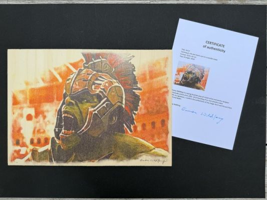 Emma Wildfang - 1 Original drawing - Hulk - Ink and Chark Coal on a Wooden Plate (incl. Certificate) - 2018 | Catawiki