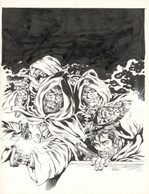 Jean-Yves Mitton - Couverture originale accompagnée de son calque de texte - Les 4 Provinces de l‘Ave Maria - De Silence et de sang