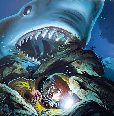 Bosschaert, Jan - 1 Original colour drawing - Cover / Omni - ‘Shark‘ - 1987