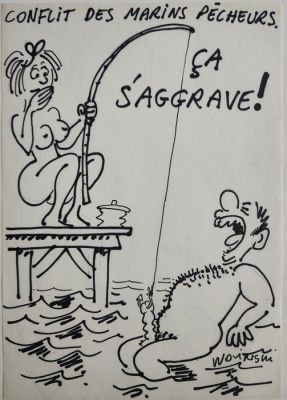 Wolinski, Georges - 1 Original drawing - Charlie Hebdo - Conflit des marins pécheurs 0 | Catawiki