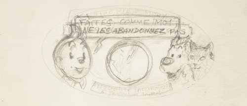 Studio HERGE. Ne les abandonnez pas. Dessin au crayon. H: 10 cm x L: 22 cm. Projet [...] | Arthema Auction