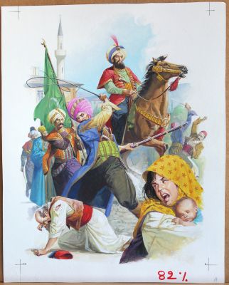Severino Baraldi | Grande illustrazione raffigurante una scena storica dell’impero Ottomano. | Art e Fumetto