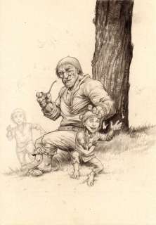 Illustration originale - père et enfants - par GOUX