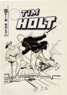 Frank Bolle Tim Holt #32 Cover Original Art (Magazine Enterprises, 1952). Tim Holt battles The Iron Mask on top - | Heritage