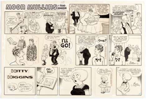  - Ferd Johnson Moon Mullins and Kitty Higgins Sunday Comic Strip Original Art dated 1-17-65 (News Syndic...