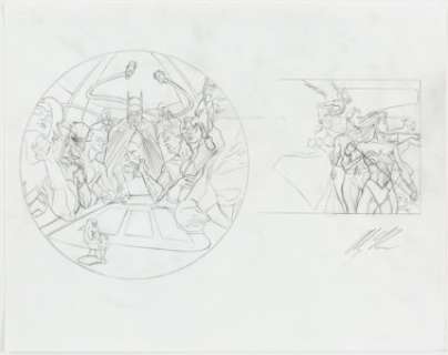 Alex Ross JLA: Liberty and Justice Collector’s Plate Preliminary Original Art (Warner Brothers, 1990).... | Heritage