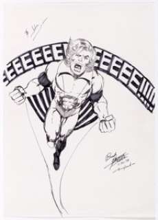 George Pérez - Banshee of the X-Men Sketch Original Art (1978). Sean Cassidy is screaming out of the sky on -