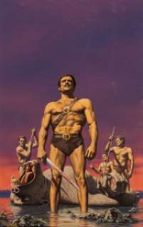 Richard Clifton-Dey - Hunters Cover Painting Original Art (undated). A group of hunters stand over a great ape, -