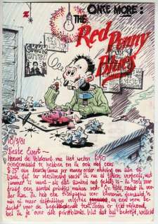 Pontiac, Peter | Original drawing on postcard  - "Red Penny Blues"  - (1981) | Catawiki