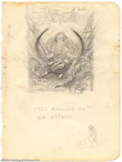 Frank Frazetta - Original Preliminary Sketch, "Mastodon" (undated). Man vs. mammoth beast is rendered - | Heritage