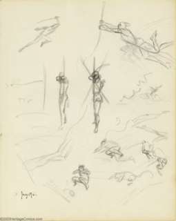 Frank Frazetta - Original Illustration, Archer (undated). A pageful of loose figure sketches by Frazetta, - | Heritage