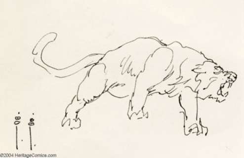 Frank Frazetta - Original Sketch, "Saber-Tooth Tiger" (undated). Small but impressive ink sketch of this - | Heritage