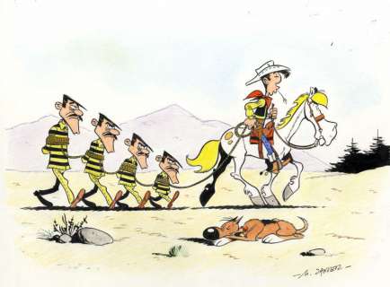 Janvier, Michel | Lucky Luke Illustration originale Ã  l’encre de chine et crayons de couleurs, signée… | Cornette de St Cyr