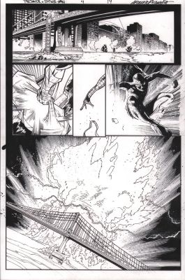 Jay Leisten | Predator Vs Spider-Man #4 P.14 - Spidey Drops Bomb in the River - 2025 | Anthony’s Comic Book Art