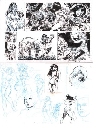 Will Meugniot | Jungle Babe Panel Page with Sketches on Back - Signed | Anthony’s Comic Book Art