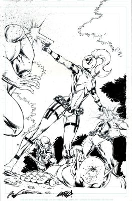 Adelso Corona, Rob Liefeld - Deadpool Corps #8 Splash (Lady Deadpool Shoots 3 Ninjas in the Face!) 2010