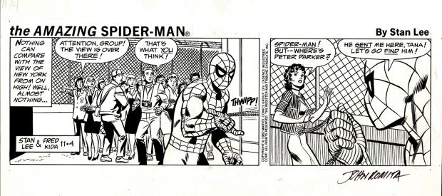 Fred Kida, John Romita Sr. | Amazing Spider-Man Daily Comic Strip (Spider-Man in All Panels Shooting His Web! Signed By John Romita!) 11-4-82 | Romitaman