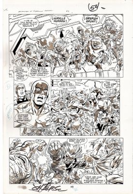 John Byrne | Byrne, John - Adv of Superman Annual #2 Pg 46, Lobo Mon-El Legion ’90 Guardian Vs Brainiac Horde 1990 | Cool Lines Art