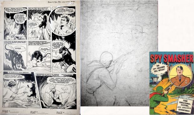 Robert Webb | Webb, Robert / Bilm - Sheena #3 Large Pg, W/ Prelim To Spy Smasher #10 Hitler Cover 1943 | Cool Lines Art