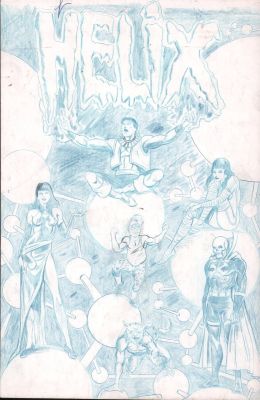 Lou Manna | Helix Team Pinup/Splash 6 Figure Pencil Art on Board - Signed | Anthony’s Comic Book Art