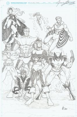 Jerry Rascoe | X-Men Team Pinup (8 X-Men: Wolverine, Cyclops, Storm, Night Crawler, Colossus, Banshee, Sunfire, Thunderbird!) 2009 | Romitaman