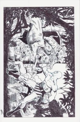 Lou Manna | The Phantom + Devil Vs Big Cats in Jungle Commission - Signed | Anthony’s Comic Book Art