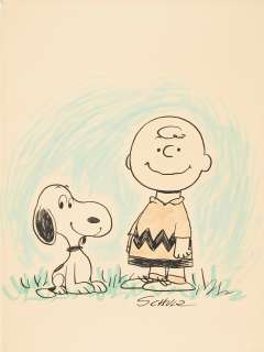 Charles Schulz Drawing of Charlie Brown & Snoopy | Revere Auctions