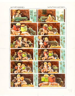 Harvey Kurtzman | Kurtzman, Harvey / Sarah Downs - Playboy Mag. Betsyï¿½S Buddies 1 Page Painted Story, Silent Fun on a Sofa 1984 | Cool Lines Art