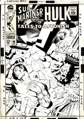 Dan Adkins - Tales To Astonish #98 Unused Large Art Cover (Published in Sub-Mariner Omnibus!! Very Detailed Drawn By Tta #98 Cover Artist! Similar Namor Scene!) 1967
