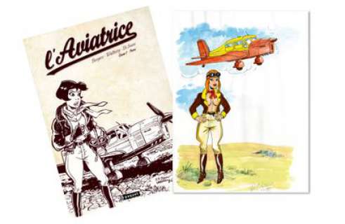 Di Sano, Bruno | L’aviatrice Dédicace Ã  l’encre de chine et aquarelle,... | Cornette de St Cyr