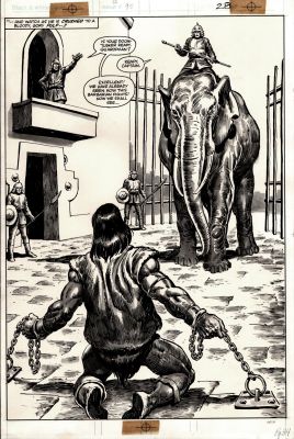 Ernie Chan John Buscema | Savage Sword of Conan #95 Splash (Conan Chained, Ready To Be Crushed By Giant Elephant!) 1983 | Romitaman