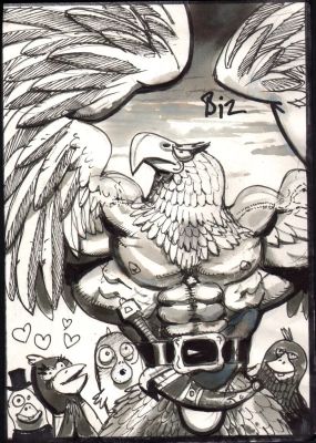 Simon Bisley – Salty Dogs Card art – Ink – Arnold Barbirdian | Berserker Art