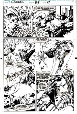 Steve Epting, Tom Palmer | Avengers #338 P 17 (Tom Palmer Inks! Iron Man, Rage & the Beast All Battle Thane Ector!) 1991 | Romitaman