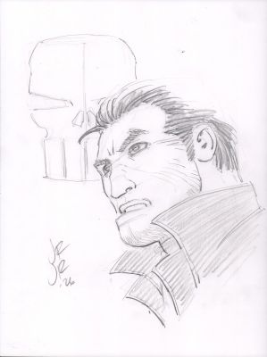 John Romita Jr. | Frank Castle Punisher with Punisher Skull Pencil Head Sketch - Signed - 2026 | Anthony’s Comic Book Art