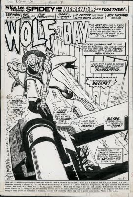 Jim Aparo | Andru, Ross / Don Perlin - Marvel Team Up #12 Splash Pg 1 Spidey & Early Werewolf By Night 1973 | Cool Lines Art