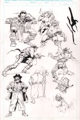 John Buscema | Character Poses & Portraits Sketch Page - 7 Figures | Anthony’s Comic Book Art