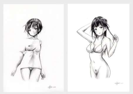 Roze, An - Oeuvre originale - 2 Manga style dessins (2017) | Catawiki