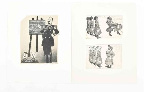 [POLITICAL CARTOONS] HOEKSEMA, D. (1879-1935). TWO ORIGINAL DRAWINGS. (1) "VOOR DEN SLAG" | Zwiggelaar Auctions