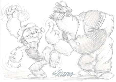 Popeye The Sailor - Popeye & Brutus - Original Sketch - Joan Vizcarra - First edition | Catawiki