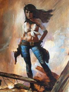 Madame Tarantula - Lady Gunfighter - Mike Hoffman - Groot olieverf schilderij - Cover - Page volante - Peinture de couverture originale (2008) | Catawiki