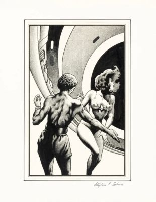 Stephen Fabian | Stephen Fabian Survey Ship Sci-Fi Paperback Interior Illustration Original Art (Ace Books, 1980) | ComicArtFans Classifieds