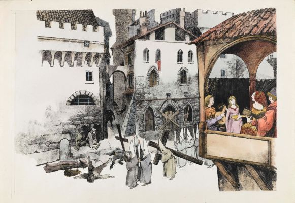 Lot 4 - Battaglia Dino - "Il morbo devasta la città", 1982 | Urania Casa d’Aste