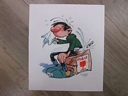 Frisano, Thomas - Dessin original (aquarelle & gouache) - Hommage Ã  Franquin - Gaston | Catawiki