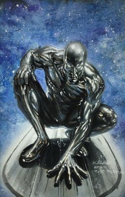 Manu Silva | Silver Surfer acrylics sketch cover homage to spider man 1 after Todd McFarlane by Manu Silva | Raremarq (Buy It Now)
